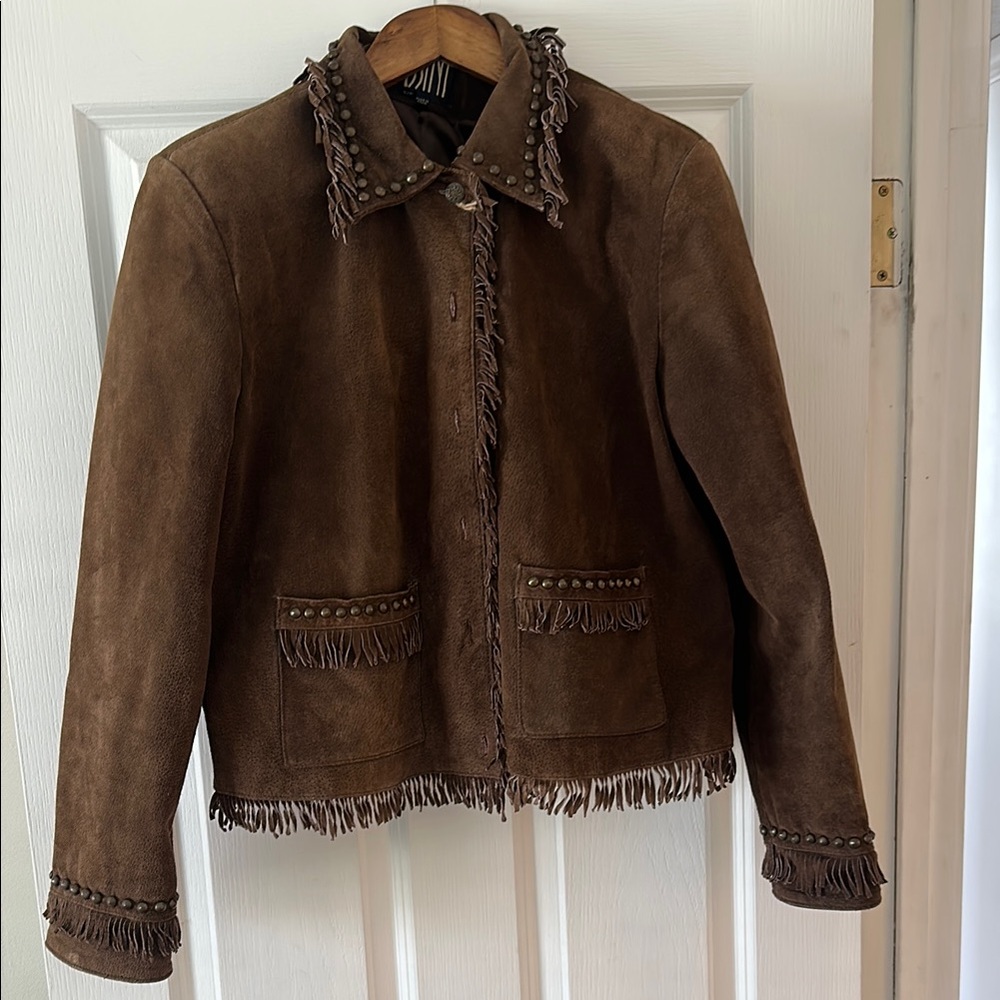 Brown Leather Jacket with Sherpa Trim